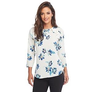 Van Heusen White Floral Ruffle Trim Blouse